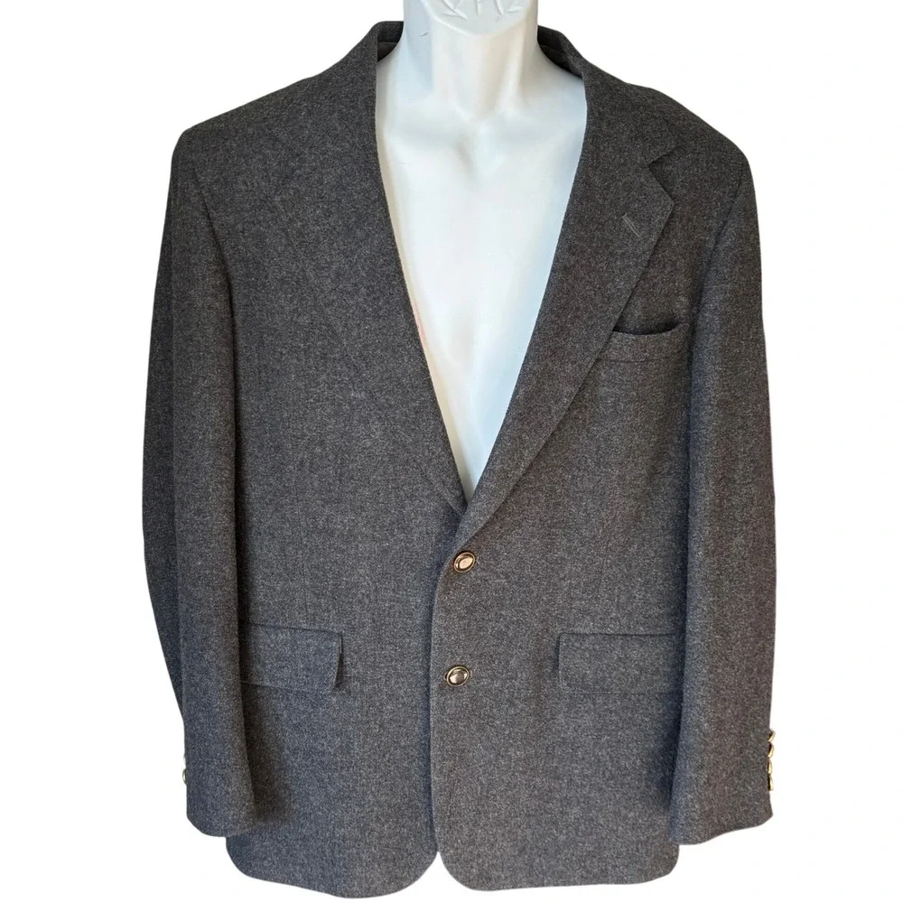 Vintage London Fog 100% Pure Wool Blazer Sz 42R Gray Sport Coat Classic Preppy